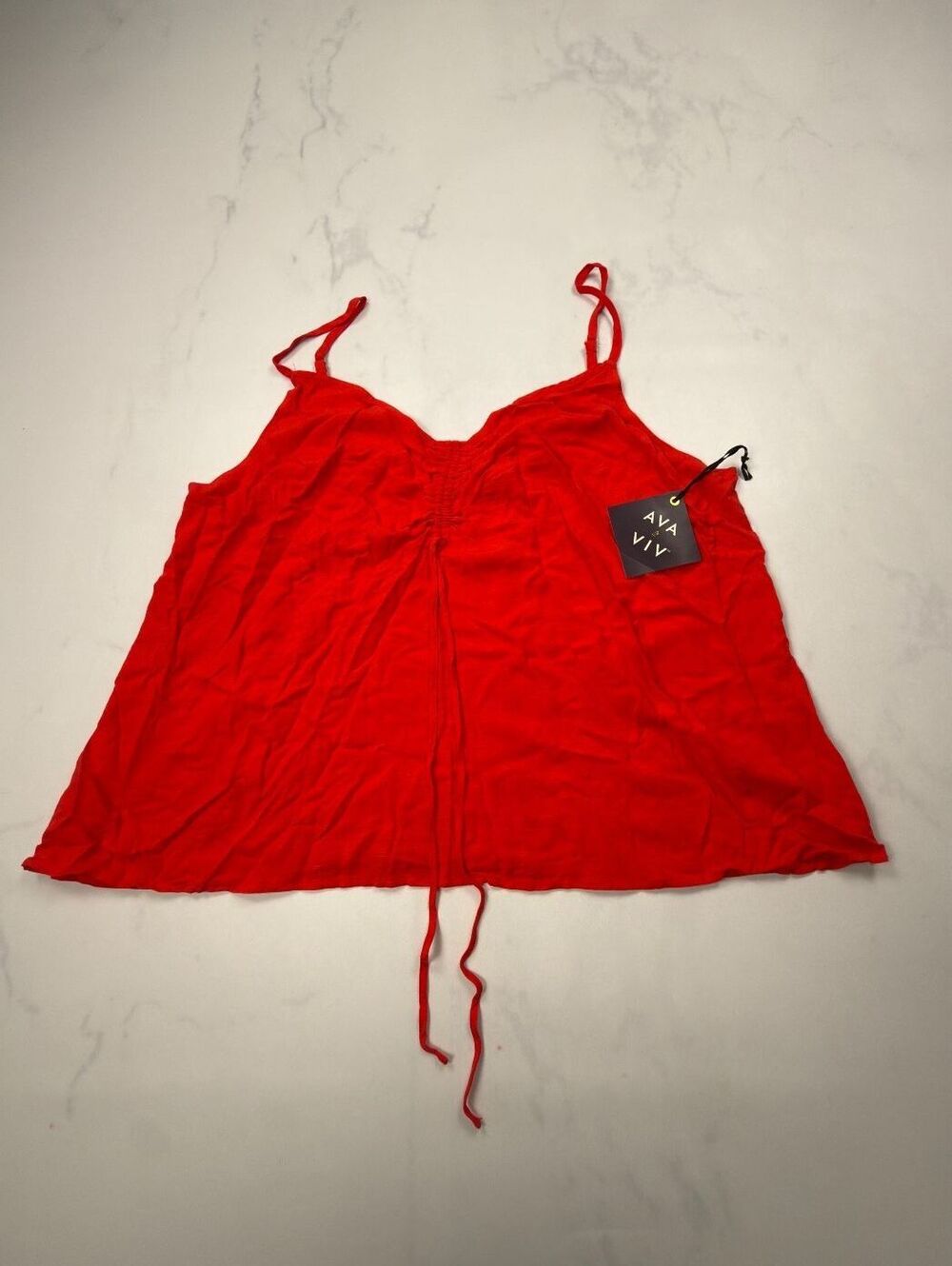 Ava & Viv Tank Top Red Drawstring Detail Flowing - Womens 2X NWT